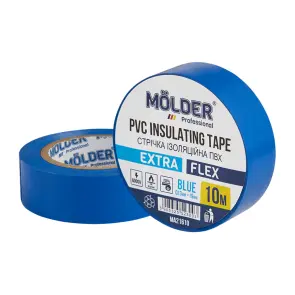 Стрічка ізоляційна ПВХ Molder 0,13x19мм 10м синя, професійна, вогнетривка №1