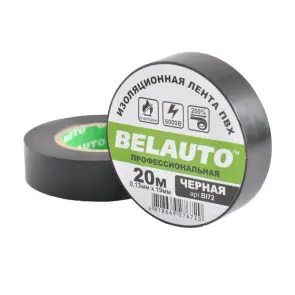 Лента изоляционная ПВХ Belauto 20м, 0.13x19мм, черная, проф., огнеупорная №1