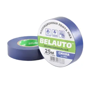 Лента изоляционная ПВХ Belauto 25м, 0.13x19мм, синяя, проф., огнеупорная №1