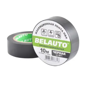 Лента изоляционная ПВХ Belauto 10м, 0.13x19мм, черная, проф., огнеупорная №1