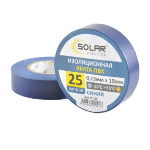 Стрічка ізоляційна ПВХ Solar, 0.13mm x 19mm, 25м, синя №1