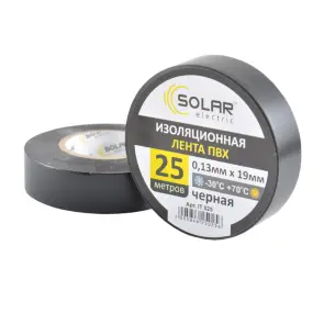 Стрічка ізоляційна ПВХ Solar, 0.13mm x 19mm, 25м, чорна №1