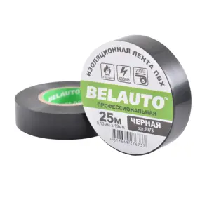 Стрічка ізоляційна ПВХ Belauto 25м, 0.13x19мм, чорна, проф., вогнетривка №1