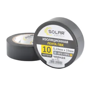 Стрічка ізоляційна ПВХ Solar 10м, 0.13x19мм, чорна №1