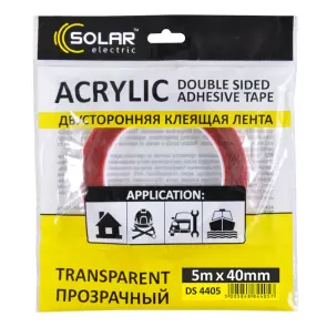 Стрічка клеюча двостороння Solar, ACRYLIC (VHB), прозора, 40ммx5м №1
