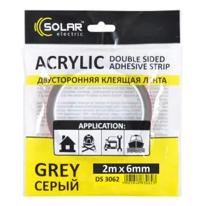 Стрічка клеюча двостороння Solar, ACRYLIC (VHB), сіра, 6ммx2м №1