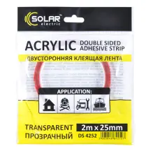 Стрічка клеюча двостороння Solar, ACRYLIC (VHB), прозора, 25ммx2м
