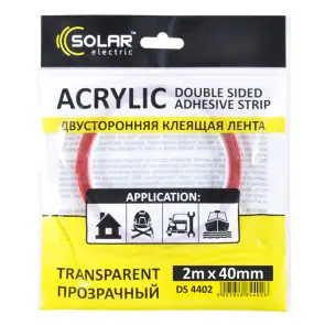 Стрічка клеюча двостороння Solar, ACRYLIC (VHB), прозора, 40ммx2м №1
