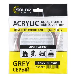 Лента клейкая двусторонняя Solar, ACRYLIC (VHB), серая, 30ммx2м №1
