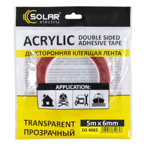 Стрічка клеюча двостороння Solar, ACRYLIC (VHB), прозора, 6ммx5м №1