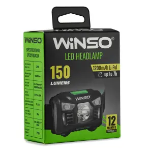 Фонарь налобный Winso 150Lm, 3W LED, 1200mAh с сенсором белый/красный №7