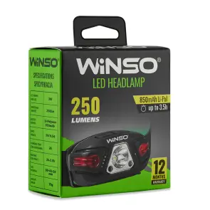 Фонарь налобный Winso 250Lm, 5W LED, 850mAh, с сенсором белый/красный №7
