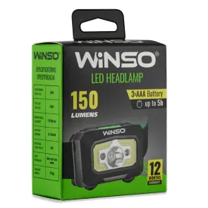 Фонарь налобный Winso 150Lm, 3W XPE+COB, 3xAAA с сенсором белый/красный №6