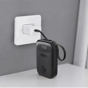 Повербанк (Power Bank) Brevia ePower 10000mAh PD20W CompactMini LCD чорний + кабель №5