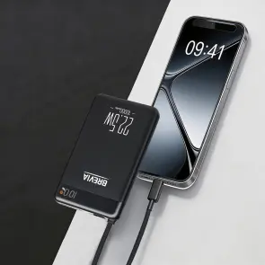 Повербанк (Power Bank) Brevia ePower 10000mAh 22,5W SuperSlim LCD чорний металік + кабель №3