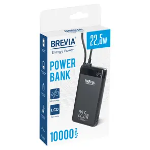 Повербанк (Power Bank) Brevia ePower 10000mAh 22,5W SuperSlim LCD чорний металік + кабель №6