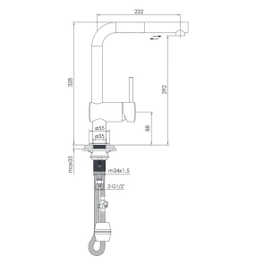 Змішувач для кухні Imprese Pivot LT F03408502LT (сталь, з висувною лійкою) №2