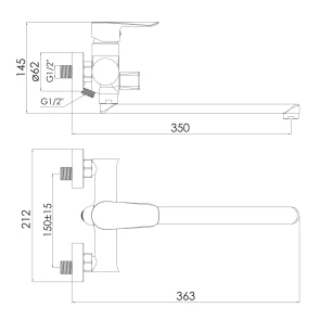 Смеситель для ванны с длинным изливом IMPRESE Vaclav f03206401AB №3