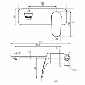 Змішувач для умивальника, на стіну Imprese Perla хром f03508001CC №2