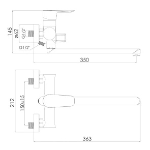 Смеситель для ванны с поворотным длинным изливом IMPRESE Vaclav f03206403AB №2