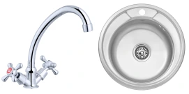 Комплект Кухонна мийка Kroner KRP Satin - 490 (0.6 мм)+Змішувач для кухні Agua Toledo - C033