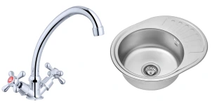 Комплект Кухонна мийка Kroner KRP Satin - 5745 (0.6 мм)+Змішувач для кухні Agua Toledo - C033 №1