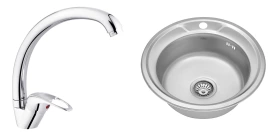 Комплект Кухонна мийка Kroner KRP Satin - 490 (0.6 мм)+Змішувач для кухні Agua Leon - C032