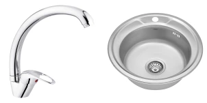 Комплект Кухонна мийка Kroner KRP Satin - 490 (0.6 мм)+Змішувач для кухні Agua Leon - C032 №1
