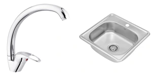 Комплект Кухонна мийка Kroner KRP Satin - 4848 (0.6 мм)+Змішувач для кухні Agua Leon - C032 №1
