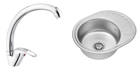 Комплект Кухонна мийка Kroner KRP Satin - 5745 (0.6 мм)+Змішувач для кухні Agua Leon - C032