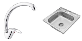 Комплект Кухонна мийка накладна Kroner KRP Satin - 5050 (0.6 мм)+Змішувач для кухні Agua Leon - C032
