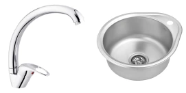 Комплект Кухонна мийка Kroner KRP Satin - 4843 (0.8 мм)+Змішувач для кухні Agua Leon - C032