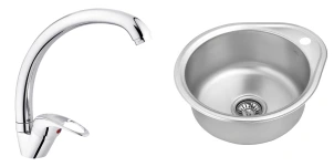 Комплект Кухонна мийка Kroner KRP Satin - 4843 (0.8 мм)+Змішувач для кухні Agua Leon - C032 №1