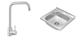 Комплект Кухонна мийка накладна Kroner KRP Dekor - 5050 (0.6 мм)+Змішувач для кухні Agua Leon - C032