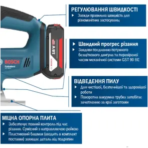 Акумуляторний лобзик Bosch Professional GST 185-LI (18 В, 4 А*год, 3500 об./хв) (06015B3023) №4