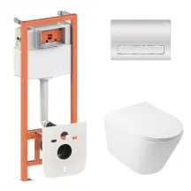 Готовое решение Qtap для ванной комнаты: подвесной унитаз Swan Ultra Quiet + комплект инсталляции Nest 4 в 1 (линейная клавиша Chrome)