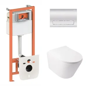 Готовое решение Qtap для ванной комнаты: подвесной унитаз Swan Ultra Quiet + комплект инсталляции Nest 4 в 1 (линейная клавиша Chrome) №1
