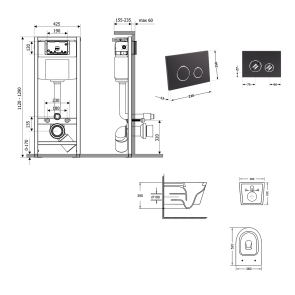 Готовое решение Qtap для ванной комнаты: подвесной унитаз Swan Ultra Quiet 520×360×320 + комплект инсталляции Nest 4 в 1 (круглая клавиша Black mat) №2