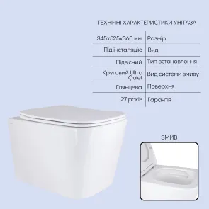 Готовое решение Qtap для ванной комнаты: подвесной унитаз Tern + комплект инсталляции Nest 4 в 1 (линейная клавиша White) №3