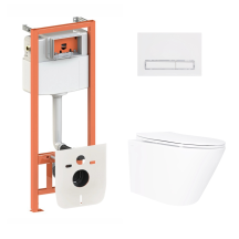 Готовое решение Qtap для ванной комнаты: подвесной унитаз Swan Ultra Quiet 520×360×320 + комплект инсталляции Nest 4 в 1 (линейная клавиша White)