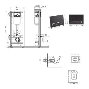 Готовое решение Qtap для ванной комнаты: подвесной унитаз Jay Ultra Quiet 520x360x320 + комплект инсталляции Nest 4 в 1 (линейная клавиша Black mat) №2