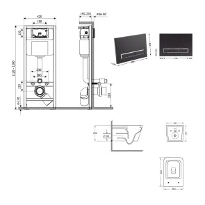 Готовое решение Qtap для ванной комнаты: подвесной унитаз Crow Ultra Quiet 520×360×290 + комплект инсталляции Nest 4 в 1 (линейная клавиша Black mat) №2