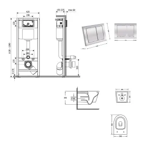 Готовое решение Qtap для ванной комнаты: подвесной унитаз Jay Ultra Quiet 520x360x320 + комплект инсталляции Nest 4 в 1 (квадратная клавиша Chrome) №2