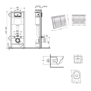 Готовое решение Qtap для ванной комнаты: подвесной унитаз Swan Ultra Quiet 520×360×320 + комплект инсталляции Nest 4 в 1 (круглая клавиша Satin) №2