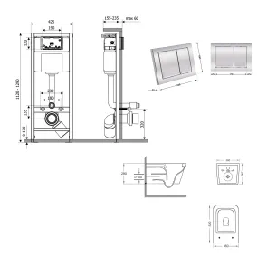 Готовое решение Qtap для ванной комнаты: подвесной унитаз Crow Ultra Quiet 520×360×290 + комплект инсталляции Nest 4 в 1 (квадратная клавиша Chrome) №2