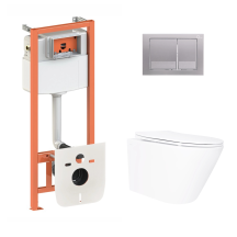 Готовое решение Qtap для ванной комнаты: подвесной унитаз Swan Ultra Quiet 520×360×320 + комплект инсталляции Nest 4 в 1 (квадратная клавиша Satin)