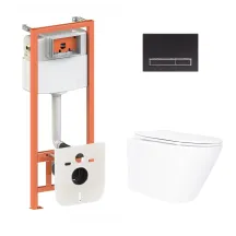Готовое решение Qtap для ванной комнаты: подвесной унитаз Swan Ultra Quiet 520×360×320 + комплект инсталляции Nest 4 в 1 (линейная клавиша Black mat)