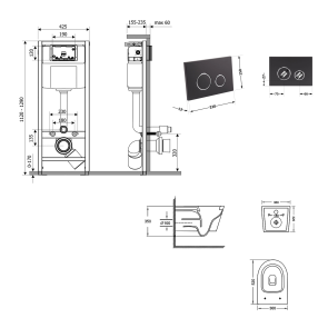 Готовое решение Qtap для ванной комнаты: подвесной унитаз Jay Ultra Quiet 520x360x320 + комплект инсталляции Nest 4 в 1 (круглая клавиша Black mat) №2