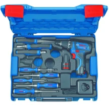 Акумуляторний шуруповерт + набір ручного інструменту Bosch Professional GSR 12V-15 (12 В, 2х2 А*год) (060186810R)