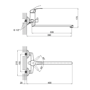 Змішувач 36W 005 для ванни довгий (k35) Brinex №3